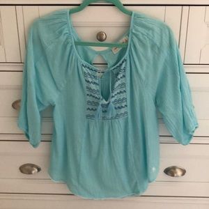 A&F embroidered light blue top